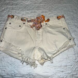 We The Free Cream Jean Shorts with Orange Belt